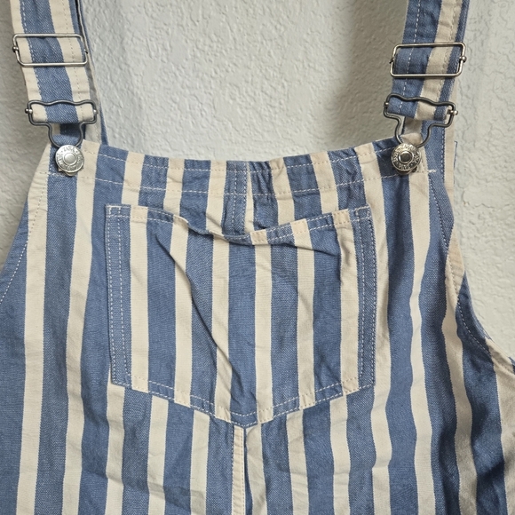 Zara White & Blue Stripe Short Denim Jumpsuit Size S - Picture 4 of 5